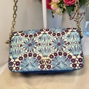 Tory Burch Blue Floral Crossbody Bag